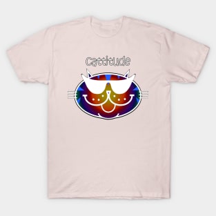 Cattitude 2 - Dark Rainbow Tabby, White Outline T-Shirt